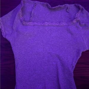 grey ribbed Lace Trim Top